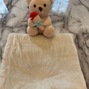 Cream and Red Plush Teddy Bear with Soft Fluffy Texture blanket